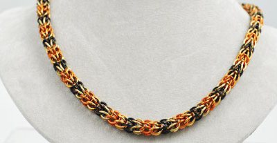 Chainmaille Necklace - Saxon Orange, Copper, Black