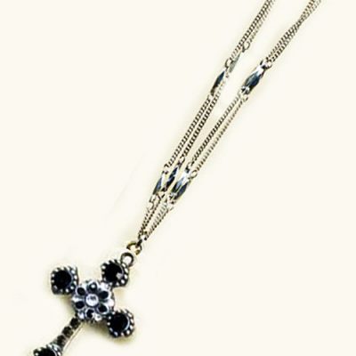 Black and Crystal Cross Necklace