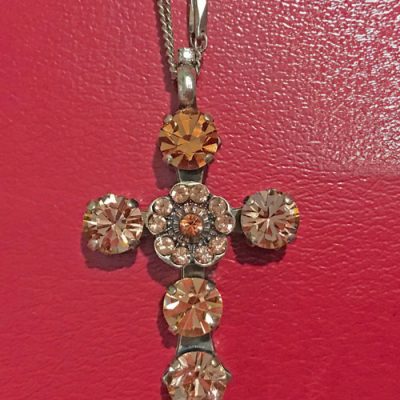 Pink and Topaz Jeweled Cross by Mariana