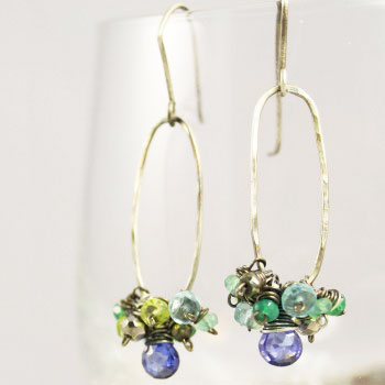 Oxidized Oval Earring with Stones