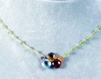 Tri-Gemstone Necklace with Peridot Chain