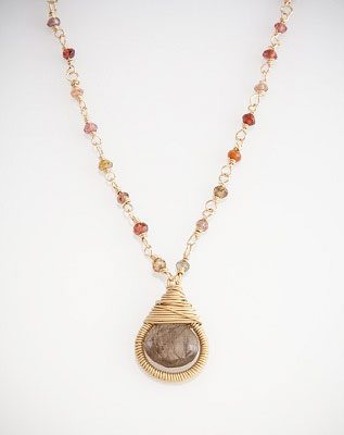 Teardrop Wrapped Gold Beaded Necklace