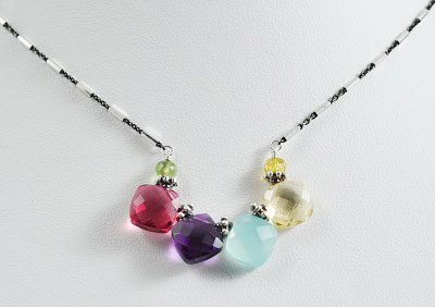 Silver Oyx Mixed Metal Chain with 4 Square Gems