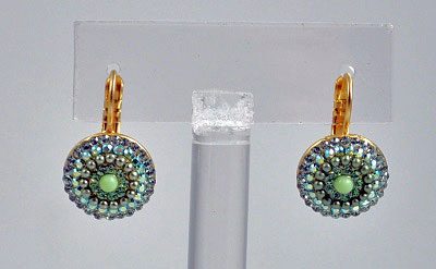 Circles of Green Crystals and Pearls Earrings