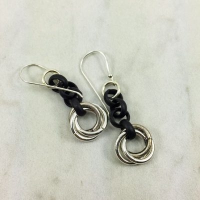 Love Knot Earrings - Black Chain with Silver