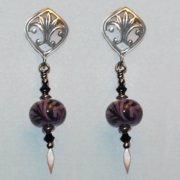 Violet and Black Glass Earrings
