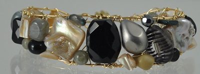 Black, Grey, Beige Gemstone Cuff with Magnetic Clasp