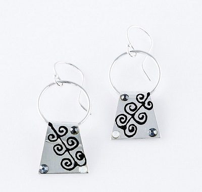 Trapezoid Drop Earring - Black Swirl