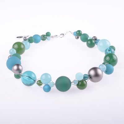 Multiple Size Beaded Necklace - Blues, Greens, Golds