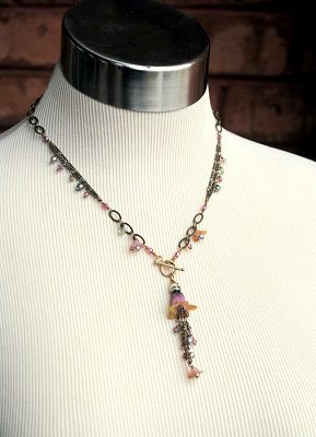 May Flowers Painted Art Brass Necklace