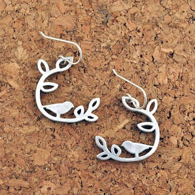 Bird on a Branch Hoop Earring