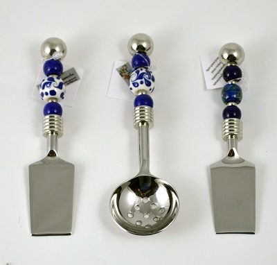 Blue Toile Mini Spreader and Salsa/Berry Spoon and Raku Blue Mini Spreader