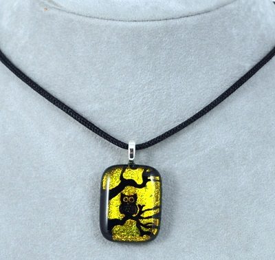 Owl in a Tree Dichroic Glass Pendant