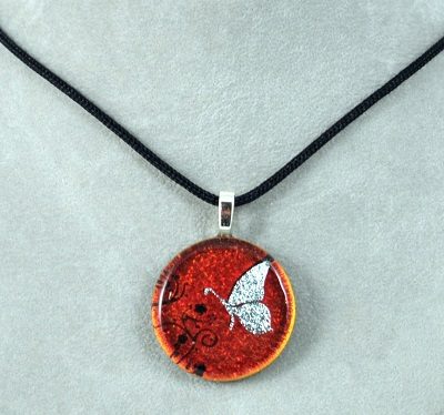 Round Butterfly Dichroic Glass Pendants-Assorted Colors
