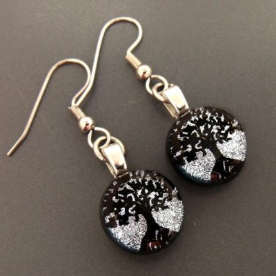 Round Tree of Life Dichroic Glass Earrings