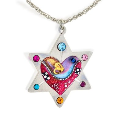 Sparkling Star Of David With Heart And Dove Judaic Necklace - Seeka