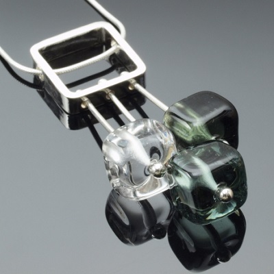 Three Glass Cubes Necklace - Grays-Clear