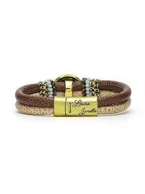 Two Toned Leather Bracelet with Pearl Center