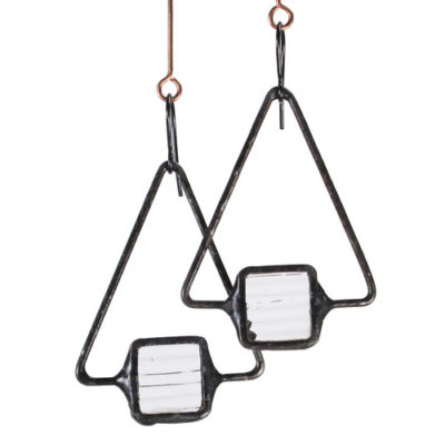 Square Triangle Frame Earrings-Clear Corrugated Glass
