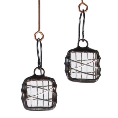 Square Corrugated Glass Earring with Wire Wrap