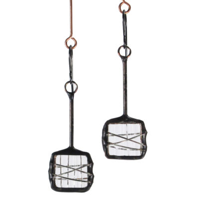 Black Square Corrugated Glass earring with Wire Wrap