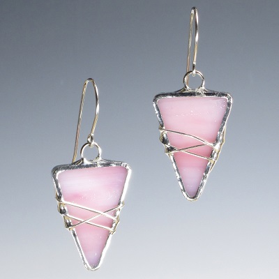 Silver Arrow Wrap Earring - Pink Opaque Glass
