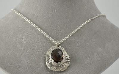 Smoky Quartz Hammered Pendant