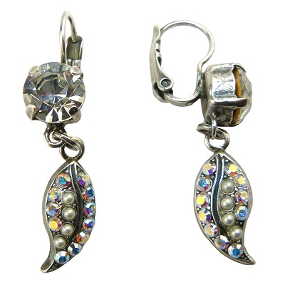 Crystal and Pearl Leaf Earring