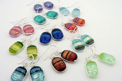 Bright Mosaic Dichroic Glass Earrings