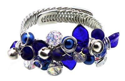 Blue Crystals Silver Wire Memory Bracelet