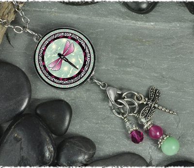 Green Dragonfly Reversible Double Bezel Pendant