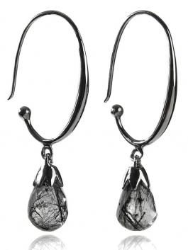 Jaipuri Circular Black Rutile Earrings
