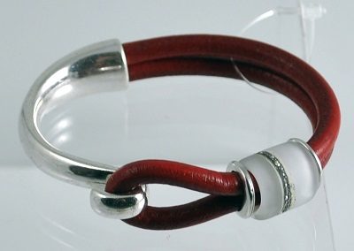 Red Leather Glass Bead Bracelet - #12