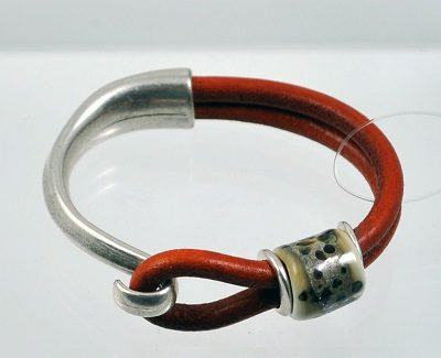 Red Leather Glass Bead Bracelet - #5SM