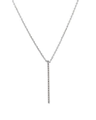 Linear Bar Short Necklace with Pave CZ - 3 finishes