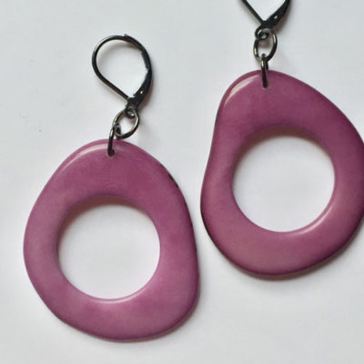 Tagua Nut Hoop Earring-Magenta