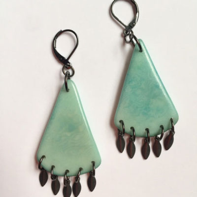 Tagua Nut Triangle Earring with Fringe-Sky