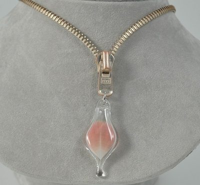 Zipper Necklace - Ivory with Peach Feather Capsule