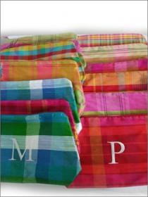 Initialed Silk Plaid Cosmetic Bag