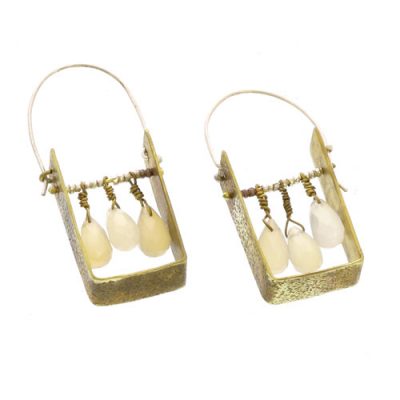 Boxed Gem Brass Earrings - White Onyx