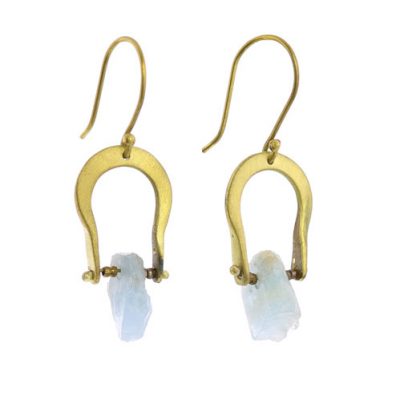 Crescent Earrings - Raw Aquamarine