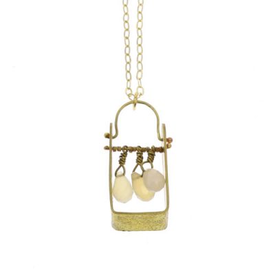 Boxed Gem Brass Necklace - White Onyx