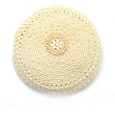 Crystal Medallion Kippot - Cream