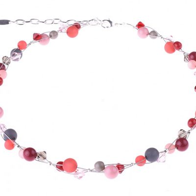 Helix Beaded Necklace - Reds, Grays, Pinks
