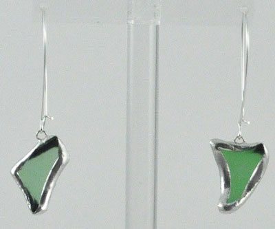 Light Green Silver Beach Glass Earrings