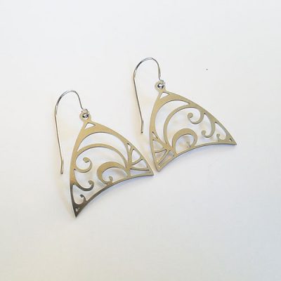 Floral Triangle Chandelier Earrings - Stainless Steel