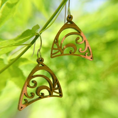 Floral Triangle Wood Earrings