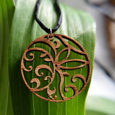 Floral Circle Wood Pendant
