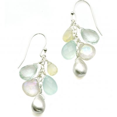 Multi Gem Cluster Silver Earring