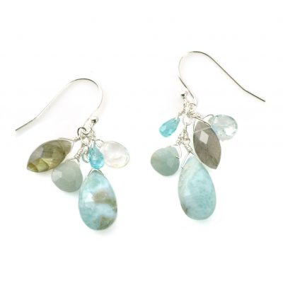 Larimar, Labradorite, Aquamarine, Turquoise Silver Earring